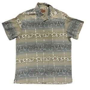 Royal Prestige Microfiber Vintage Abstract Button Down Tan Brown Shirt Size XL